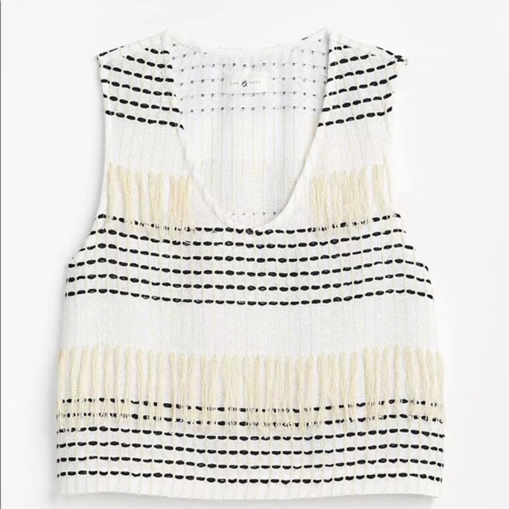 Madewell Lou & Grey Wanderer Cropped Tank in cream threaded detail * fringe - XS